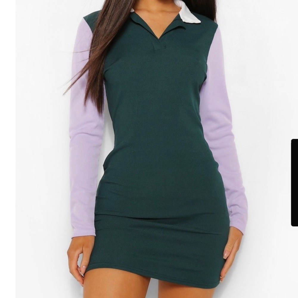 Ribbed Collared Long Sleeve Dress